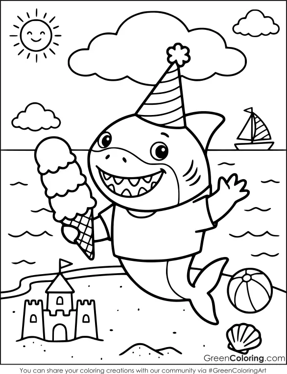 Summer Shark Coloring Pages