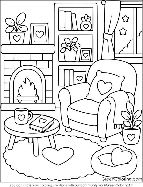 Cute Cozy Coloring Page Printable PDF