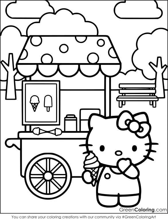 Hello Kitty Eat Ice Cream Coloring Pages