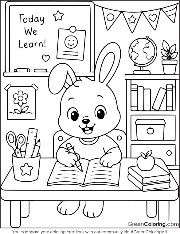 School Bunny Coloring Pages Free