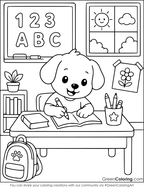 Dog at School Coloring Pages