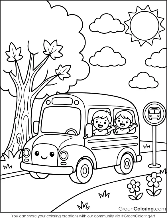 Bus Coloring Sheets PDF Free