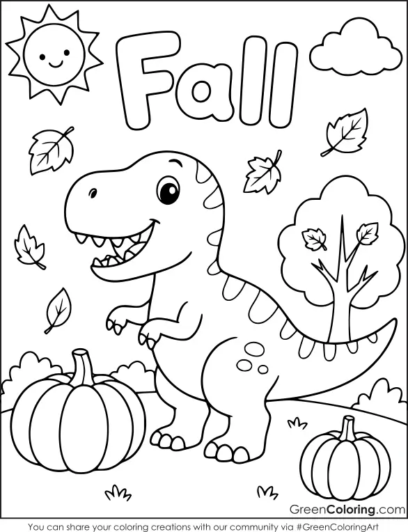 Fall Dinosaur Coloring Pages for Kids