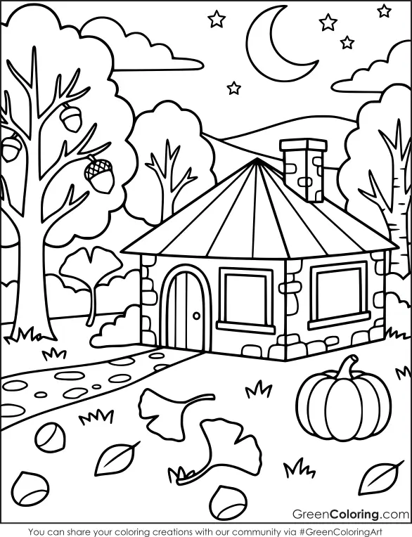 Fall House Coloring Pages