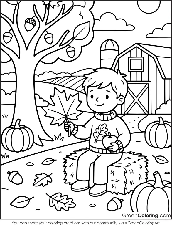 Free Coloring Sheet of Kids Play in Fall