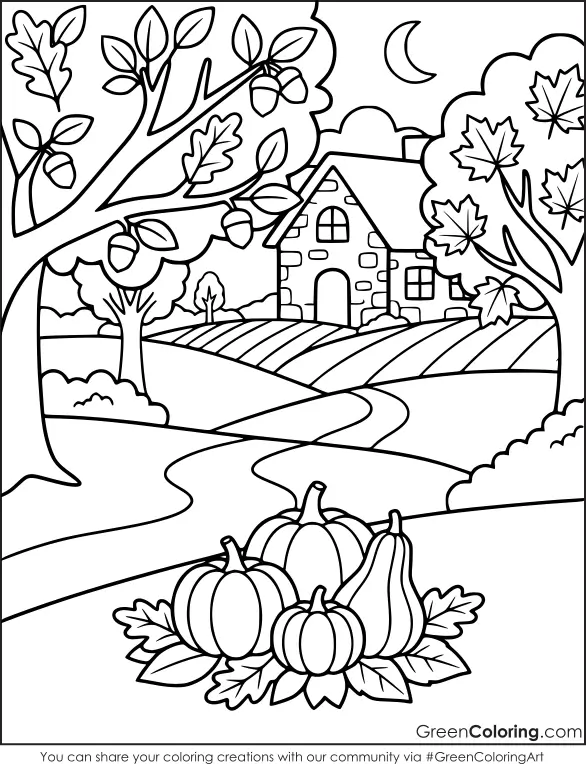 Free Coloring Pages of Fall House