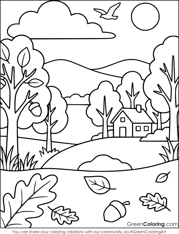 Simple fall coloring pages easy