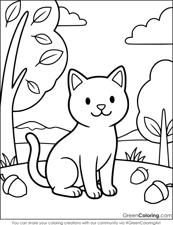 Simple fall cat coloring pages