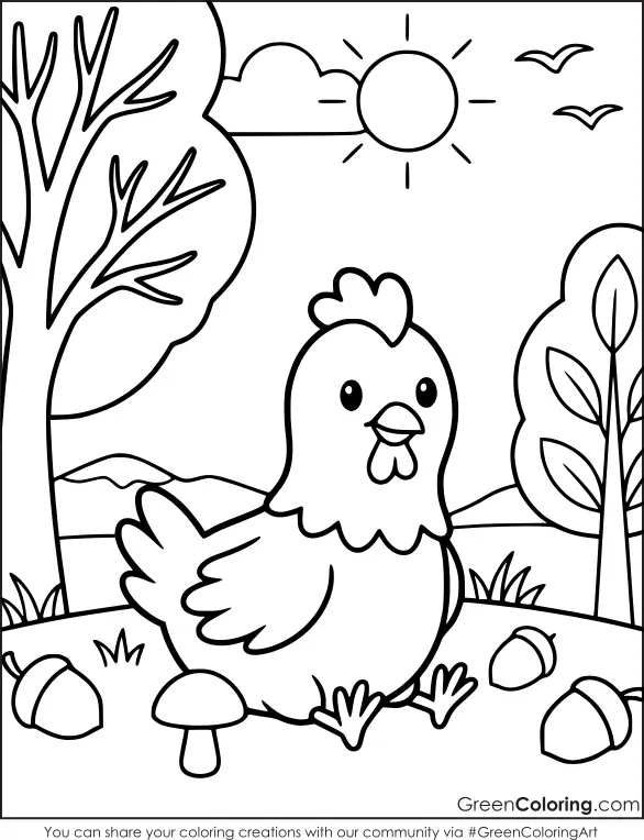 Simple fall chicken coloring pages easy