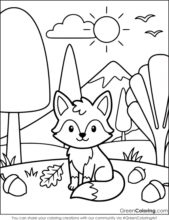 Simple fall fox coloring pages