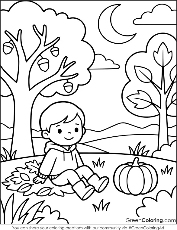Simple fall coloring pages easy