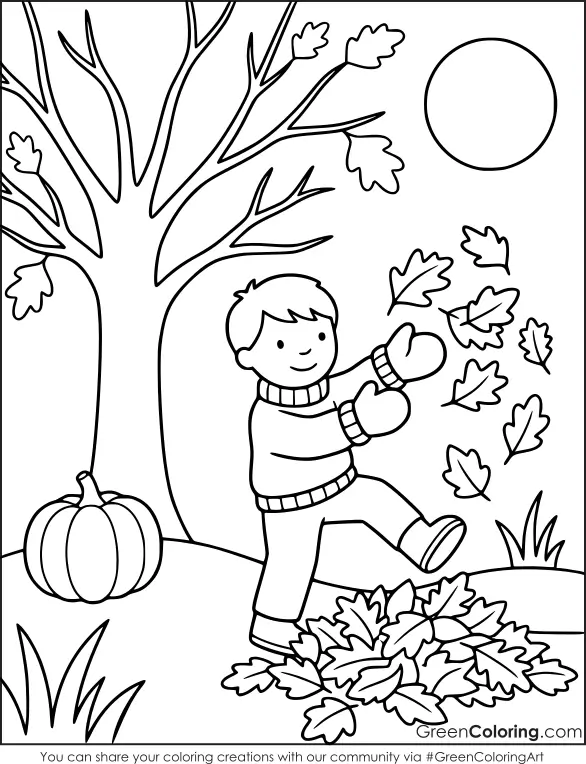 Simple fall coloring pages easy
